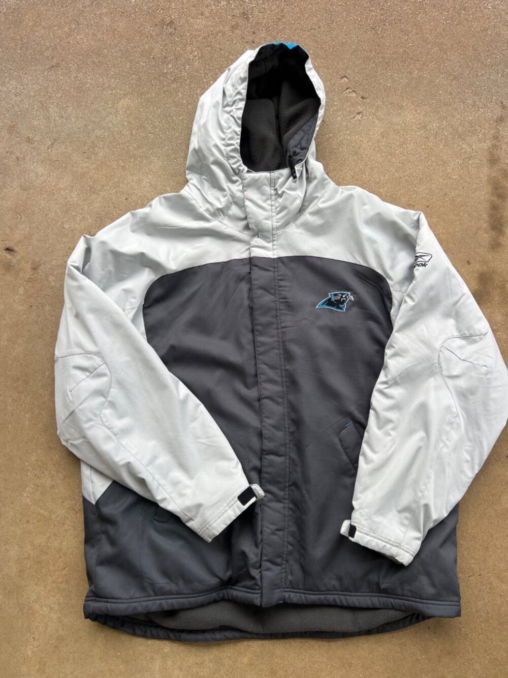 Reebok NFL Carolina Panthers Hooded Jacket 2XL Gray Blue Fleece-Lined Waterproof